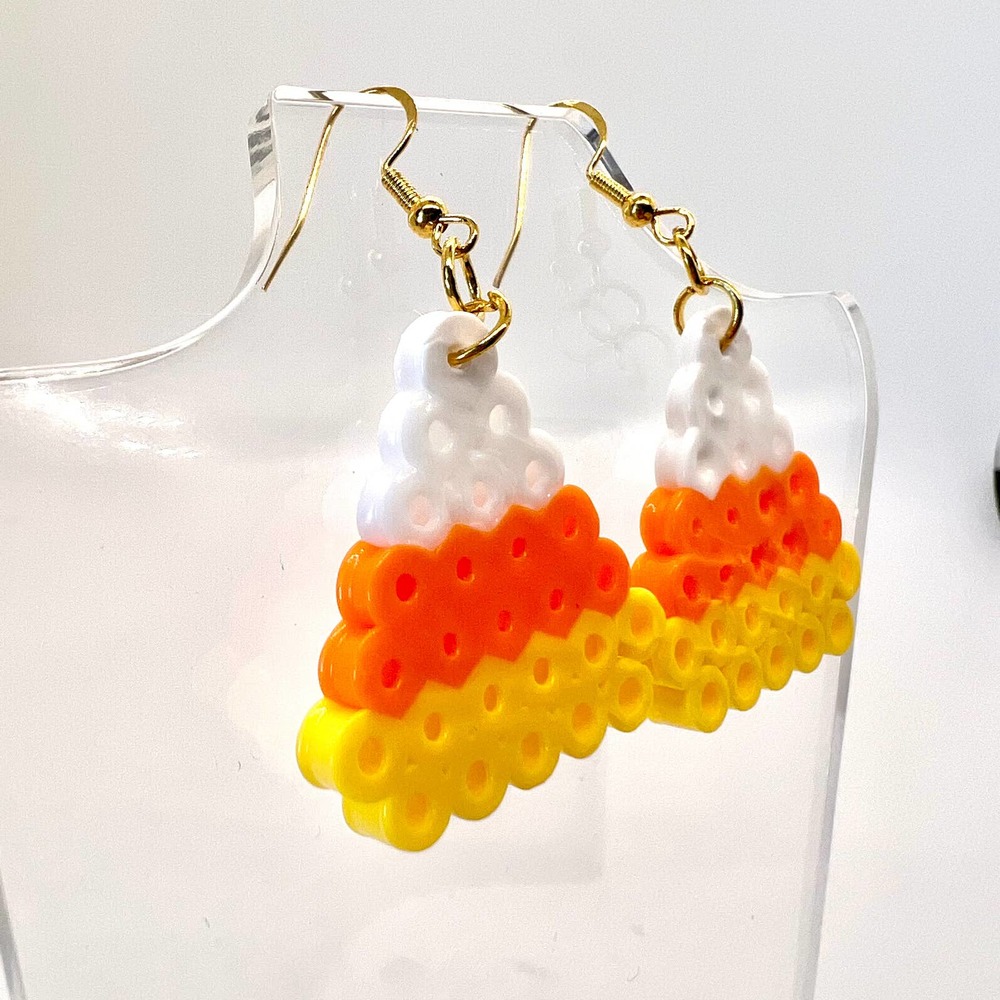Melted Candy Corn Earrings - Halloween Earrings - Fall Earrings - Perler Earring - Picture 2 of 8